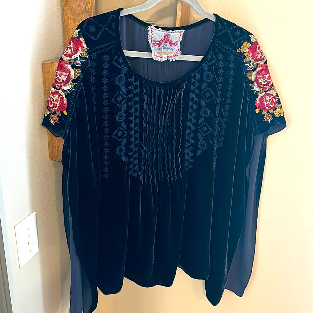 Johnny Was Embroidered Velvet Top